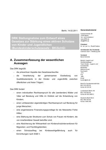 A. Zusammenfassung der wesentlichen Aussagen DRK ...