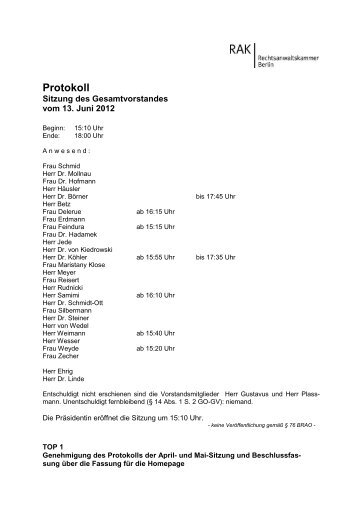 Protokoll - Rechtsanwaltskammer Berlin