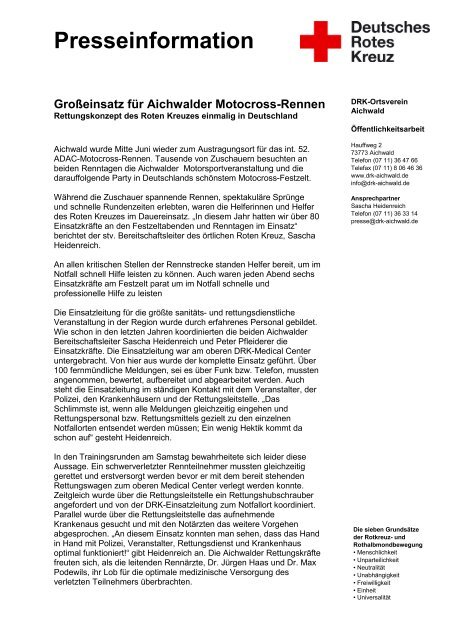 Presseinformation - DRK Ortsverein Aichwald