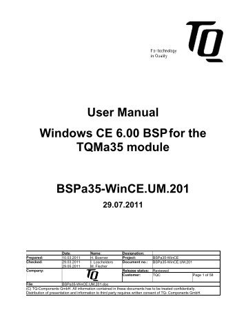 User Manual Windows CE 6.00 BSPfor the TQMa35 ... - TQ Group
