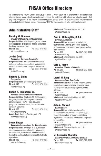 05 06 Directory Florida High School Athletic Association 05 06 Directory Florida High School Athletic Association