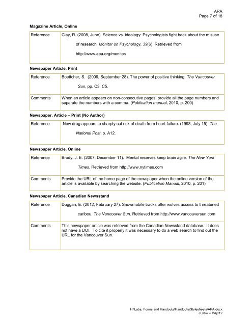 APA style guide - Douglas College