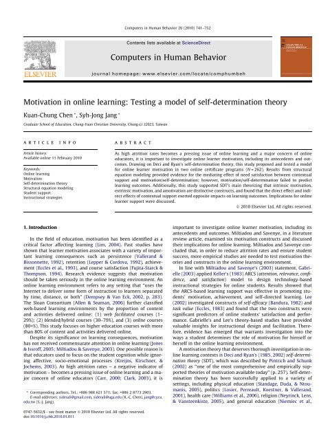 Motivation in online learning - Self-Determination Theory