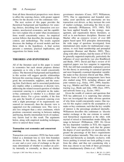 Why do firms both make and buy? An investigation of concurrent ...