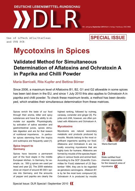 SPECIAL ISSUE Mycotoxins in Spices Validated Method for ...