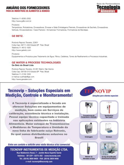 anuário dos fornecedores - Tecnologia e Alimentos