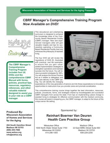 CBRF Manager's Comprehensive Training Program Now Available on