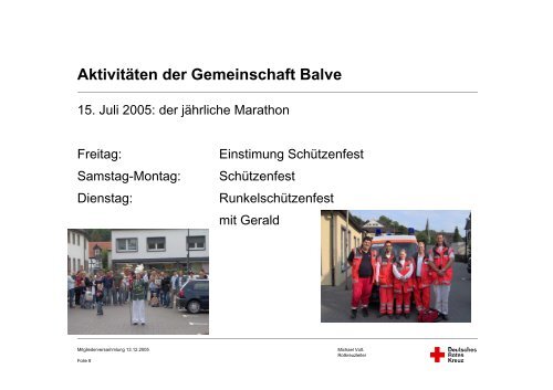 Aktivitäten der Gemeinschaft Balve