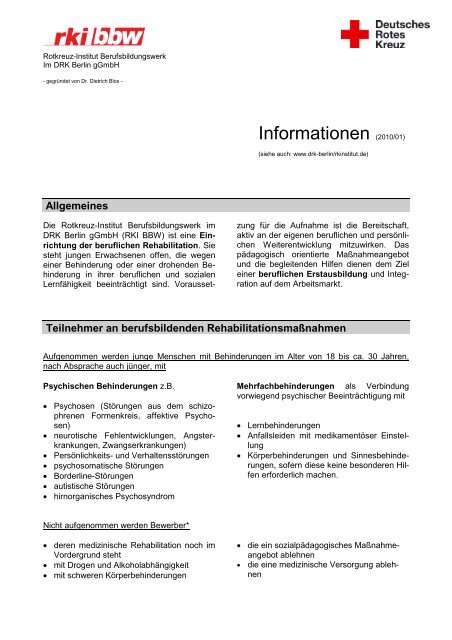 Informationsblatt des RKI BBW