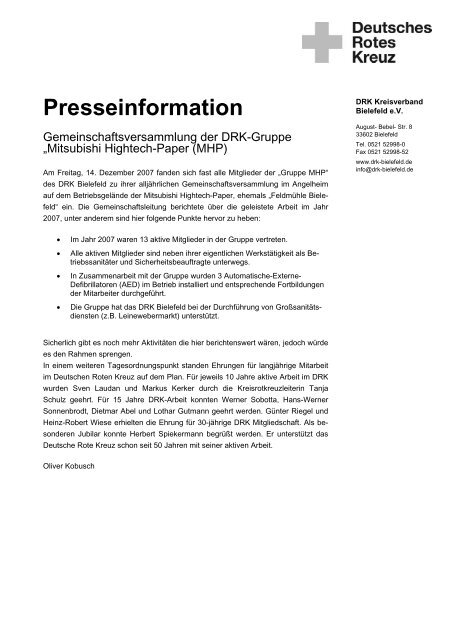 Presseinformation - DRK KV Bielefeld eV