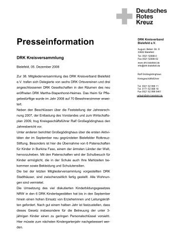 Presseinfo Kreisversammlung 2008 081205.pdf - DRK KV Bielefeld eV