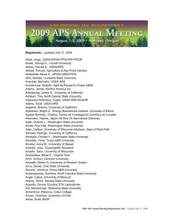 Registrants - American Phytopathological Society