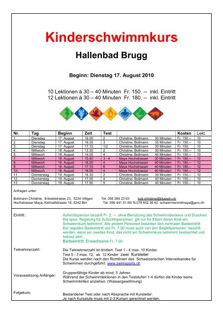 Kinderschwimmkurs - Montessori Schule Brugg