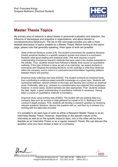 Master thesis internship