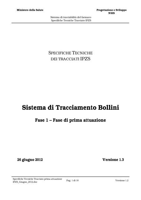 Sistema di Tracciamento Bollini - Ministero della Salute