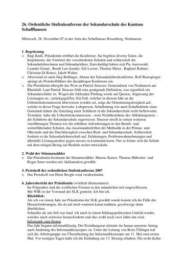 26. Ordentliche Stufenkonferenz der Sekundarschule des Kantons ...