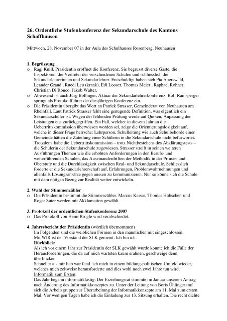26. Ordentliche Stufenkonferenz der Sekundarschule des Kantons ...