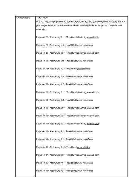 Protokoll der Sitzung des Preigerichts vom 09.09.2010