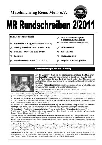 Rundschreiben 2/2011 - Maschinenring Rems-Murr eV
