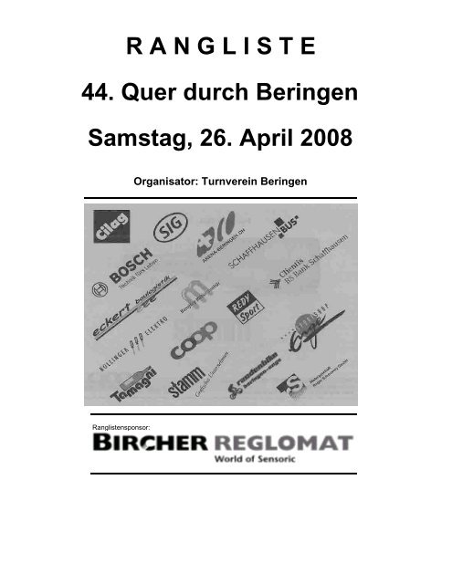 RANGLISTE 44. Quer durch Beringen Samstag, 26 ... - TV Beringen