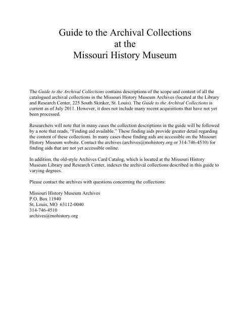 Guide to the Archival Collections.pdf - Missouri History Museum