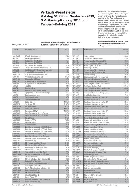 Verkaufs-Preisliste zu Katalog 51 FS mit Neuheiten 2010 ... - Graupner