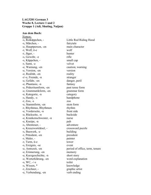 LAG3201 German 3 Woche 8, Lecture 1 und 2 Gruppe 1 (Adi ...