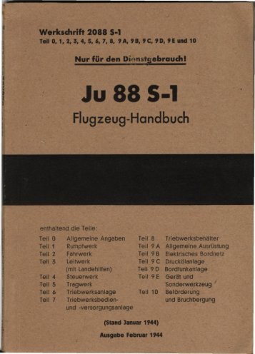 Ju 88 S-1 Flugzeug-Handbuch Teil 9 A Allgemeine Ausrüstung - AVIA