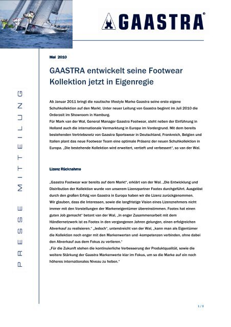 GAASTRA entwickelt seine Footwear Kollektion jetzt in Eigenregie