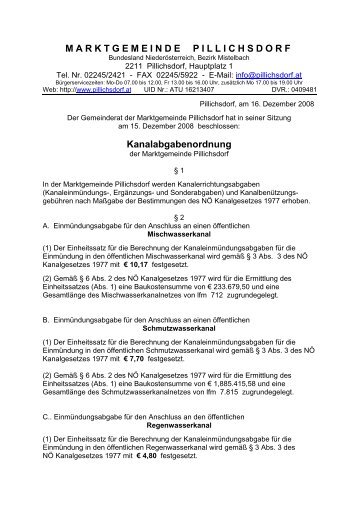 MARKTGEMEINDE PILLICHSDORF Kanalabgabenordnung