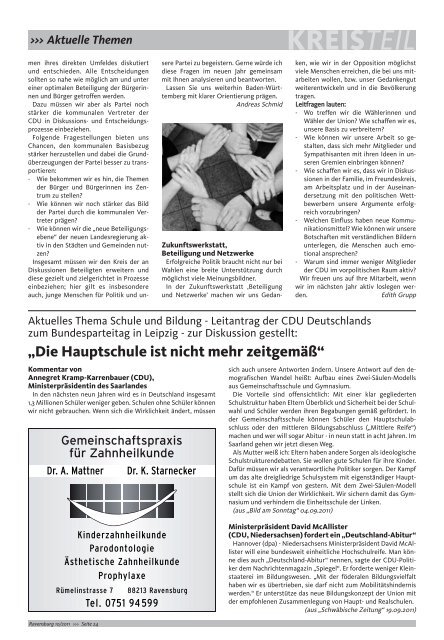 Schwerpunktthema: Sommerprogramm 2011 KREISTEIL - CDU ...