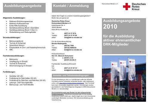 Flyer Lehrgangsangebot 2010 - DRK Kreisverband Minden e.V.