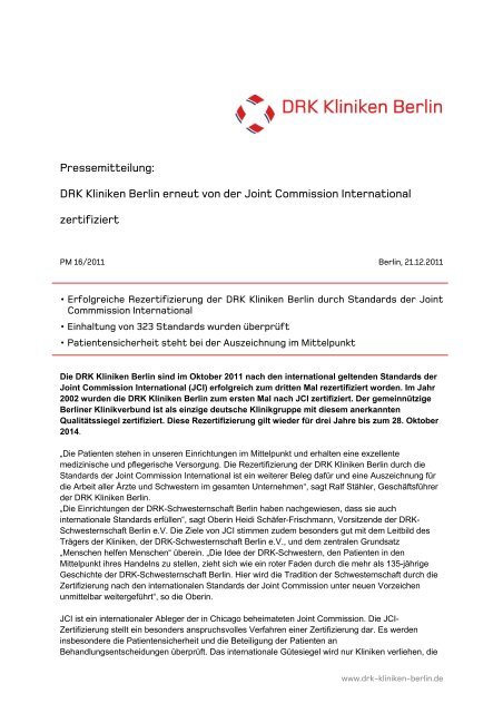 Pressemitteilung: DRK Kliniken Berlin erneut von der Joint ...