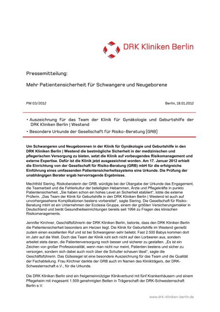 Pressemitteilung - DRK Kliniken Berlin