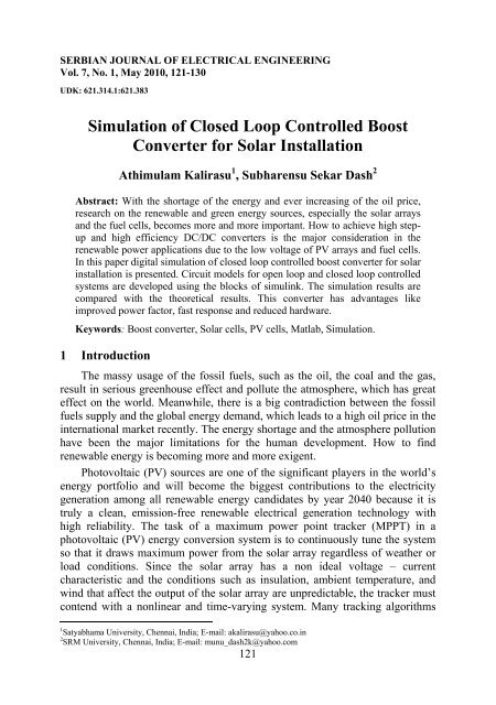 Simulation of Closed Loop Controlled Boost Converter ... - doiSerbia