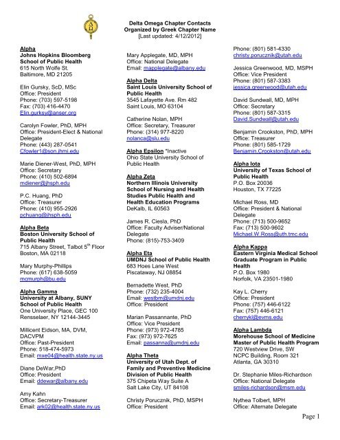 Chapter Contacts Delta Omega