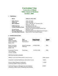 Curriculum Vitae University of Miami Miller School of Medicine ...