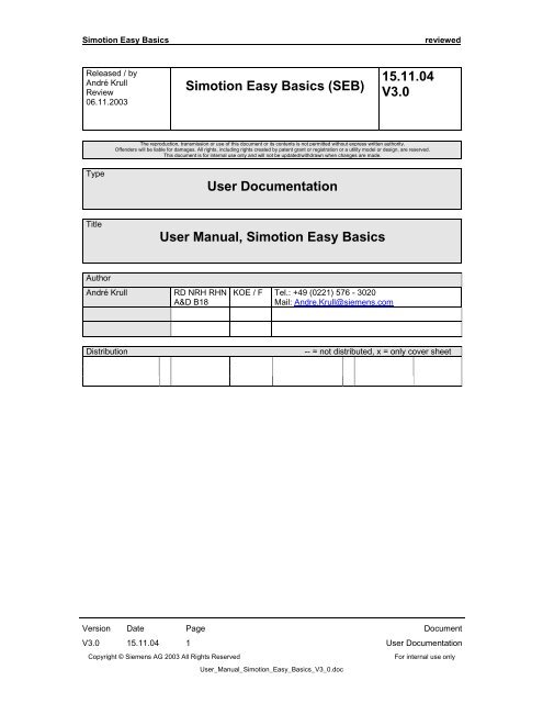 Simotion Easy Basics (SEB) 15.11.04 V3.0 User ... - Home