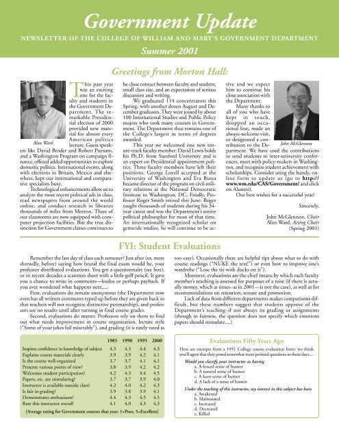 Government Update Summer 2001 - College of William and Mary