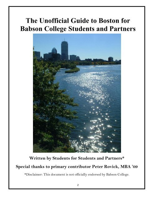 The Unofficial Guide to Boston for Babson College Students and