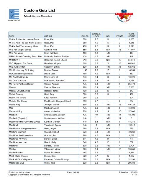 Custom Quiz List - Bartlesville Public Schools