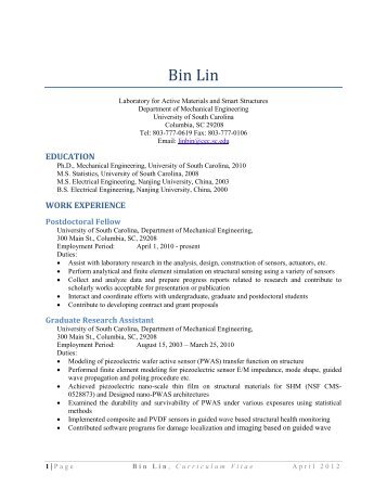 Bin Lin - Mechanical Engineering - University of South Carolina