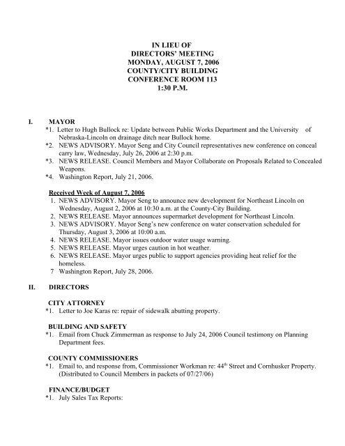 in lieu of directors - City of Lincoln & Lancaster County