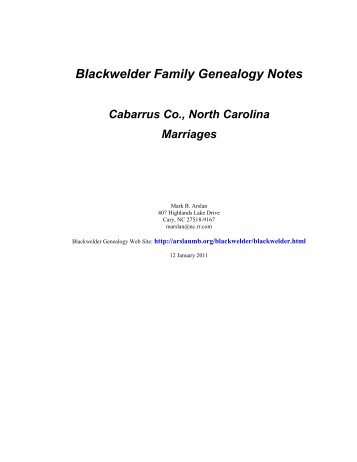 Blackwelder Family Genealogy Notes Cabarrus Co ... - Arslanmb.org