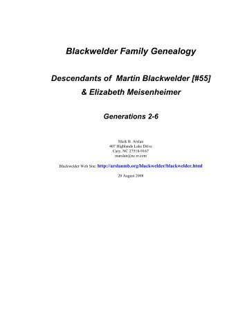 Blackwelder Family Genealogy Descendants of ... - Arslanmb.org