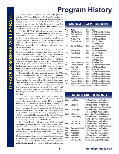 ITHACA BOMBERS VOLLEYBALL Record Book - Ithaca College ...