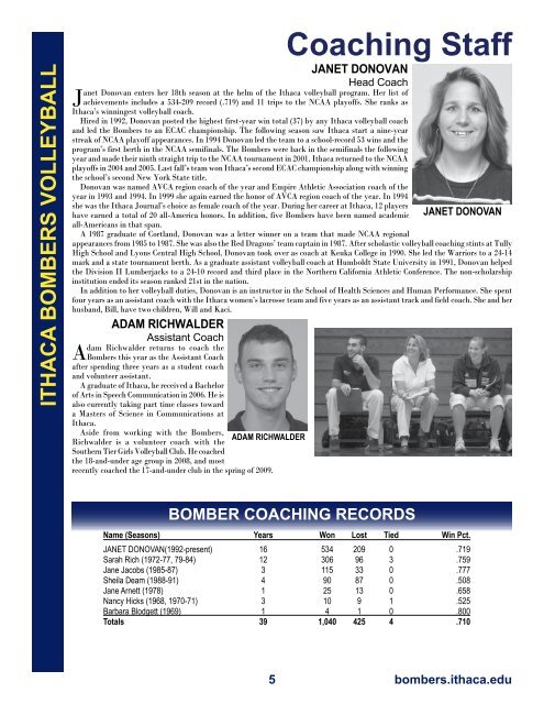 ITHACA BOMBERS VOLLEYBALL Record Book - Ithaca College ...