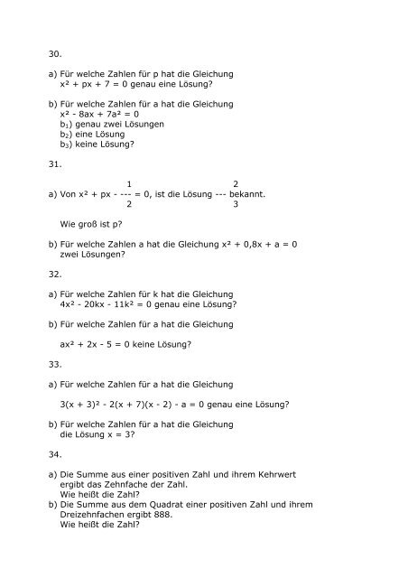 Aufgaben zu quadratischen Gleichungen - Matheaufgaben-loesen