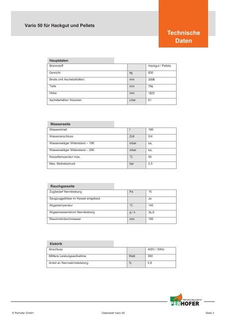 Technische Daten - Perhofer Alternative Heizsysteme