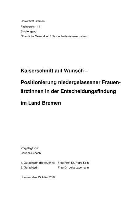 Magisterarbeit Wunschkaiserschnitt Schach Ipp Universitat Bremen